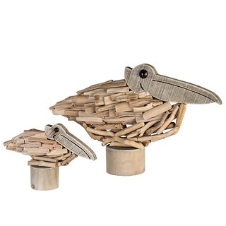 Pelikan"Kalmar"Treibholz natur auf rundem Holzsockel 27 x 18 x 8 cm