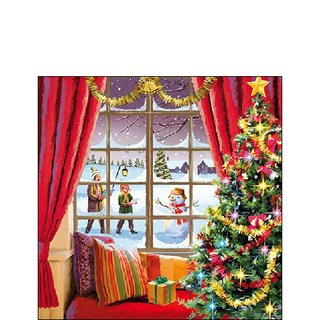 Serviette 25 x 25 cm  3 lagig, 20 Stück pro Packung "Christmas Window FSC Mix" AMBIENTE