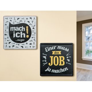 Metall Schild Weisheit "Arbeiter" creme/gelb/schwarz, 2 Weish.,Metall-Druck sortiert 19 x 19 cm