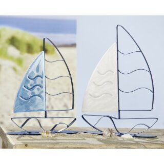 PVC Metall Segelboot St.Relief sortiert Metall blau + PVC Perlmutt weiss/blau  32 x 25 x 8 cm GILDE