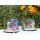 Windlicht"Colori"Metall/Glas,bunt ant.silberfarben,m.Blume und Schmetterling 2fach sortiert 11 x 11 cm