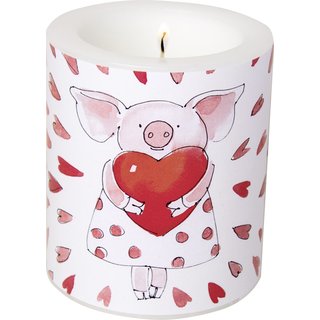 Windlicht Kerze " PIGGY "LOVE" " IHR, H 10 cm, D 9 cm