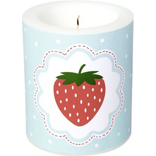 Windlicht Kerze " MY LITTLE STRAWBERRIES li.blue " IHR, H 10 cm, D 9 cm