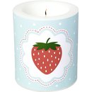 Windlicht Kerze " MY LITTLE STRAWBERRIES li.blue...