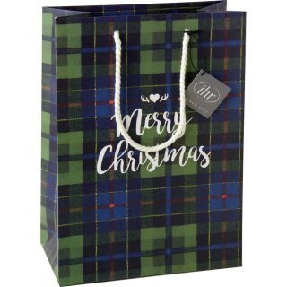 Geschenktasche  B 20 x H 27,5 x T 10 cm  "TARTAN green"; IHR