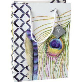 Geschenktasche  B 20 x H 27,5 x T 10 cm  "MODERN FEATHERS"; IHR
