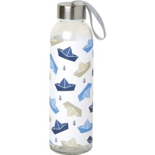 Glas to-go-Trinkflasche 500 ml  Ø 6,5 x H 22,5 cm IHR " LIttle Paper Boats "