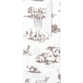 Bestecktasche (Textil) 2 er Set, L 23 x B 10 cm, " FARM FAMILY white brown "
