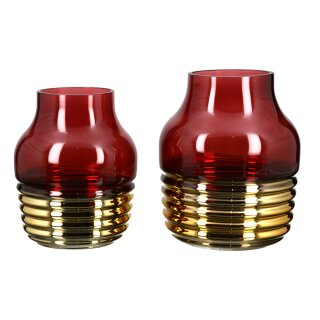 Windlicht/Vase"Noble"burgund/goldf Glas,m.Farbverlauf 19,5 x 16 cm GILDE