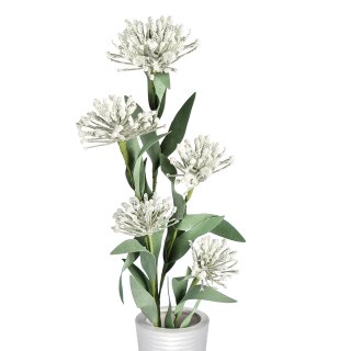 Kunstpflanze"Thally"grün/weiss grüner Zweig,5 weisse Blumen und Blättern 65 cm
