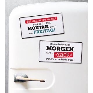 Metall Magnet Weish.MORGEN+MONTAG sortiert  creme/rot/mint,"Das erledige ich MORGEN,..10 x 5 cm GILDE