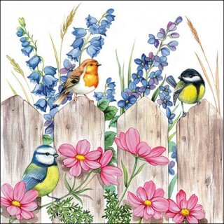 Serviette 33 x 33 cm  3 lagig, 20 Stück pro Packung " Birds on Fence  FSC Mix "AMBIENTE