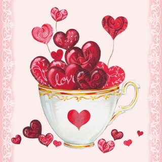 Serviette 33 x 33 cm  3 lagig, 20 Stück pro Packung " Cup of Hearts  FSC Mix "AMBIENTE