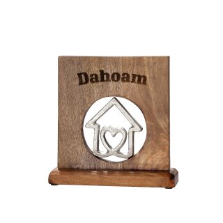 Holz Rahmen mit Botschaft "Dahoam" Mangoholz, Aluminium Haus 23 x 23 x 5 cm GILDE