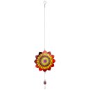 Edelstahl Windspiel "Mandala" bunt mit roter Glaskugel, am Draht, gelasert  90 x 25 cm GILDE