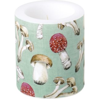 Windlicht Kerze " COUNTRY MUSHROOMS green  " IHR, H 10 cm, D 9 cm