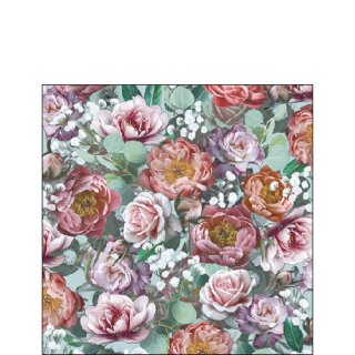 Serviette 25 x 25 cm  3 lagig, 20 Stück pro Packung (Vintage flowers green FSC Mix) AMBIENTE