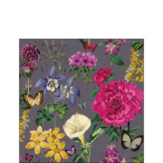 Serviette 25 x 25 cm  3 lagig, 20 Stück pro Packung ( Botanical florals grey )FSC Mix AMBIENTE
