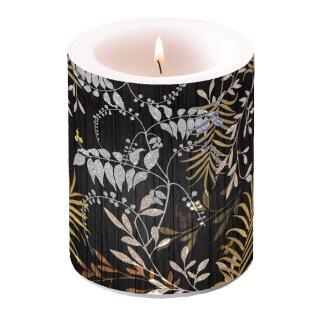 Windlicht Kerze D 10 cm; H 12  cm,  Big  ( Luxury leaves black  ) AMBIENTE