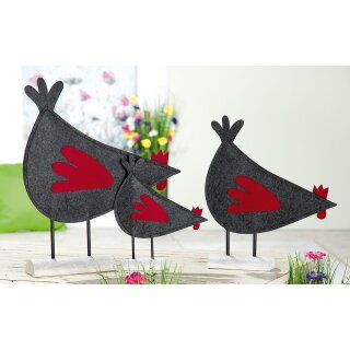 Huhn  ( Bertha )  auf Holzbase (mitte) dunkelgrau/weinrot 27 x 22 x 5 cm GILDE