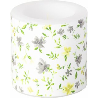 Windlicht Kerze  ( FLEURS grey yellow ) IHR, H 7,5 cm, D 7,5 cm