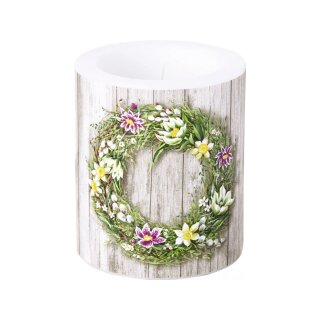 Windlicht Kerze ( SPRING WREATH grey ) IHR, H 10 cm, D 9 cm