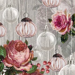 Serviette 25 x 25 cm  3 lagig, 20 Stück pro Packung ( Roses and baubles ) AMBIENTE