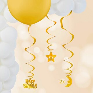 HANGING SWIRL - GOLD 2 x 3 Girlanden pro Set  HAPPY BIRTHDAY DIY