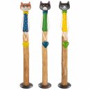 Figur, Katze,  ( Garry ), gepunktet, Holz, blau, gelb, grün,naturfarben,  3fach sortiert, H. 110 cm, D. 17 cm GILDE