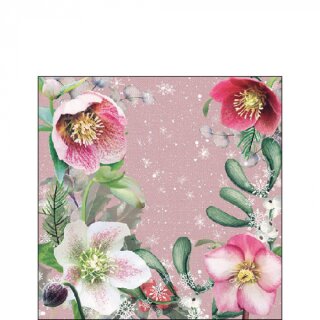 Serviette 25 x 25 cm  3 lagig, 20 Stück pro Packung Helleborus orientalis rose FSC Mix  AMBIENTE