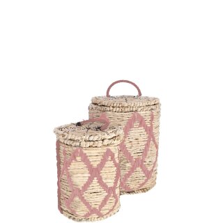 Natur Dose "Korbin" 2er-Set, D22/15, H18/15cm, natur-rosa mit Folie, Material: Maisblatt