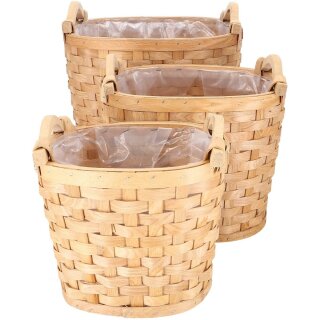 Natur Jardienere "Shawn", 3er-Set, L34/29/24cm, natur mit Henkeln und Folie Material: Holz