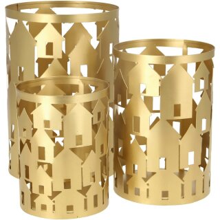 Metall Windlicht "Remo", 3er-Set, H18/15/12cm, gold für ein Teelicht/ Stumpenkerze