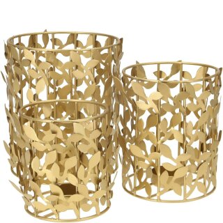 Metall Windlicht "Remo", 3er-Set, H18/15/12cm, gold für ein Teelicht/ Stumpenkerze