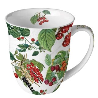 Becher - Mug - Tasse Tee / Kaffee Becher Bone China 0,4 L; 10,5 cm Hoch- Ø9,5cm  Fresh Fruits  AMBIENTE