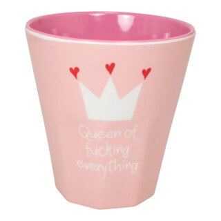 Melamin Becher  250 ml  " Queen of fucking everything "  Maße:9cm x 8,5cm