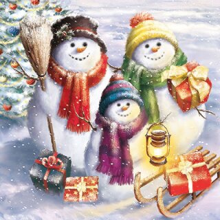 Serviette 33 x 33 cm  3 lagig, 20 Stück pro Packung "  Snowmen family FSC Mix  " AMBIENTE