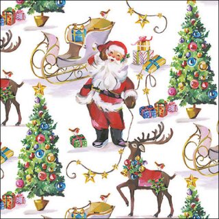 Serviette 33 x 33 cm  3 lagig, 20 Stück pro Packung "  Laughing santa FSC Mix " AMBIENTE