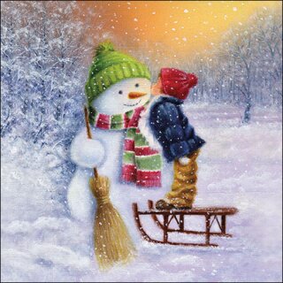 Serviette 33 x 33 cm  3 lagig, 20 Stück pro Packung " Child kissing snowman FSC Mix  " AMBIENTE