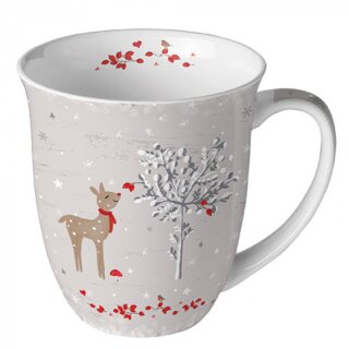 Becher - Mug - Tasse Tee / Kaffee Becher Bone China 0,4 L; 10,5 cm Hoch- Ø9,5cm   ( Sniffing deer  ) AMBIENTE