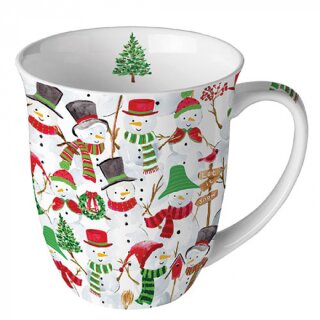 Becher - Mug - Tasse Tee / Kaffee Becher Bone China 0,4 L; 10,5 cm Hoch- Ø9,5cm   ( Snowman party   ) AMBIENTE