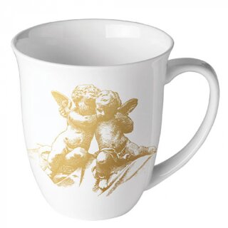Becher - Mug - Tasse Tee / Kaffee Becher Bone China 0,4 L; 10,5 cm Hoch- Ø9,5cm   ( Classic angels gold    ) AMBIENTE