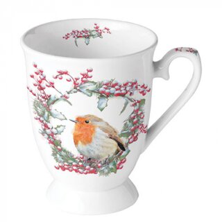 Becher / Mug / Tasse ca. 0.25  " Robin in wreath  " AMBIENTE