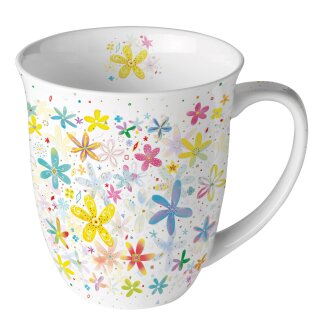 Becher - Mug - Tasse Tee / Kaffee Becher Bone China 0,4 L; 10,5 cm Hoch- Ø9,5cm Fancy flowers  AMBIENTE