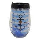 Glitzer Becher mit Strohhalm "Anker" blau in GK...