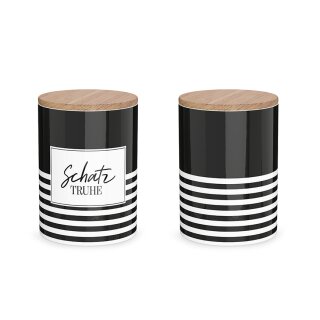 Vorratsdose "  Schatztruhe " Ma&szlig;e: Durchmesser 11cm, H&ouml;he 16cm; F&uuml;llmenge ca. 1000m Material: Keramik mit Bambusdeckel und Silikondichtung, F&uuml;llmenge: 1 Liter