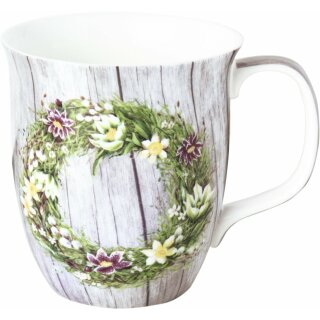 Becher Bone China IHR Spring Wreath grey  Durchmesser 8 cm, Höhe 10 cm