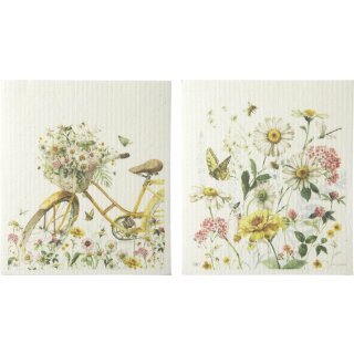 Spültuch 2 / Set, 17 x 19 cm FLOWER BIKE IHR 70% Zellulose, 30% Baumwolle