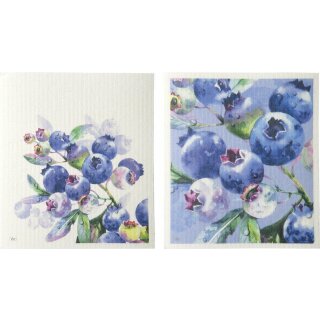 Spültuch 2 / Set, 17 x 19 cm BLUEBERRY FRUITS IHR 70% Zellulose, 30% Baumwolle