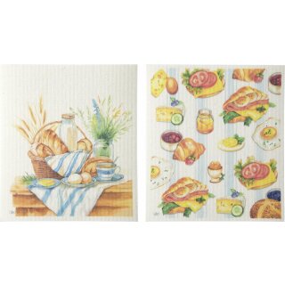 Spültuch 2 / Set, 17 x 19 cm BREAKFAST TIME IHR 70% Zellulose, 30% Baumwolle